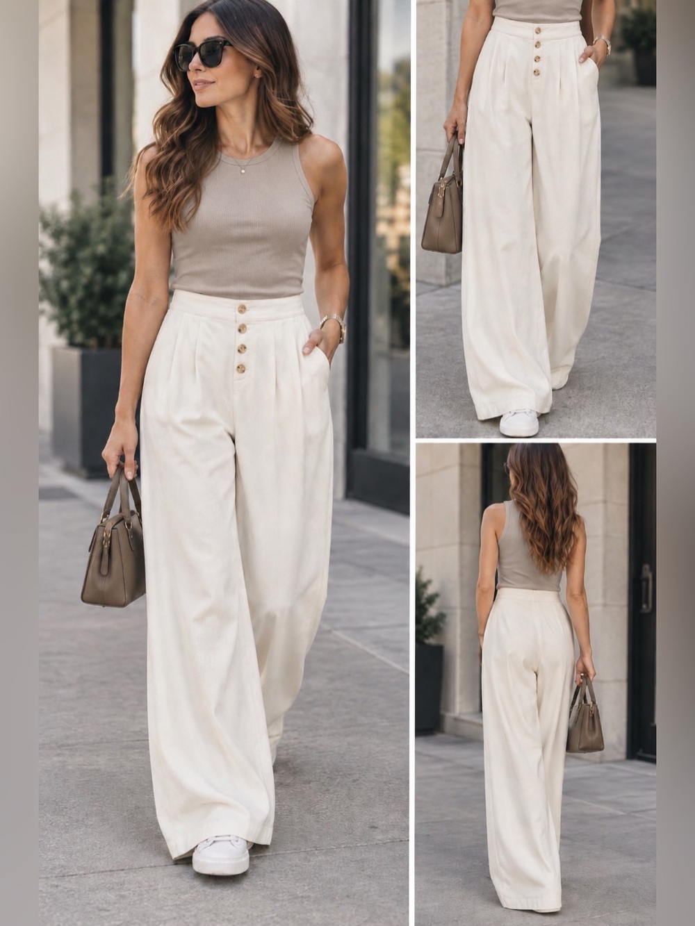 Rewash NWT High-Rise Wide Leg Button Front Pants | Ivory | Flowy Casual | Size S